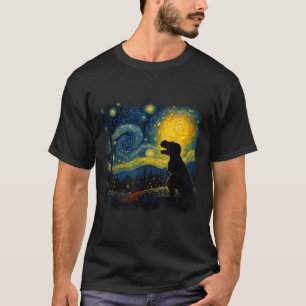 Camiseta T Rex Starry Night Van Gogh Dinosaus Oferece Homen