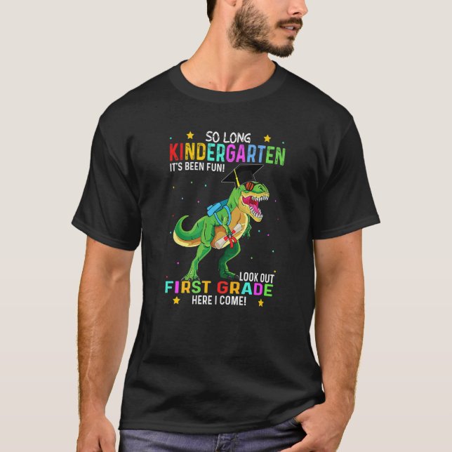 Camiseta T Rex Tão Longo Jardim de Infância Aqui Eu Vim Gra (Frente)