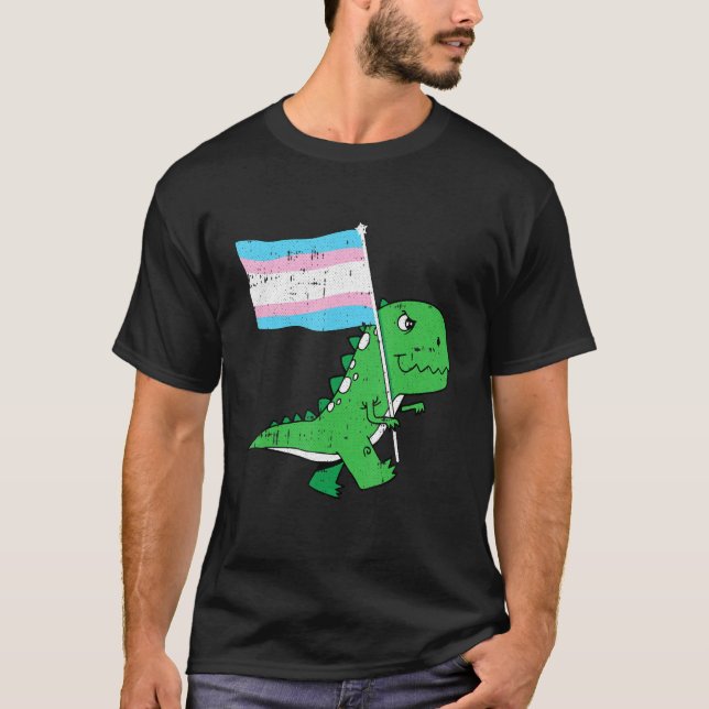 Camiseta T Rex Trans Gender Pride Flag Funny Dino Saur Lgbt (Frente)