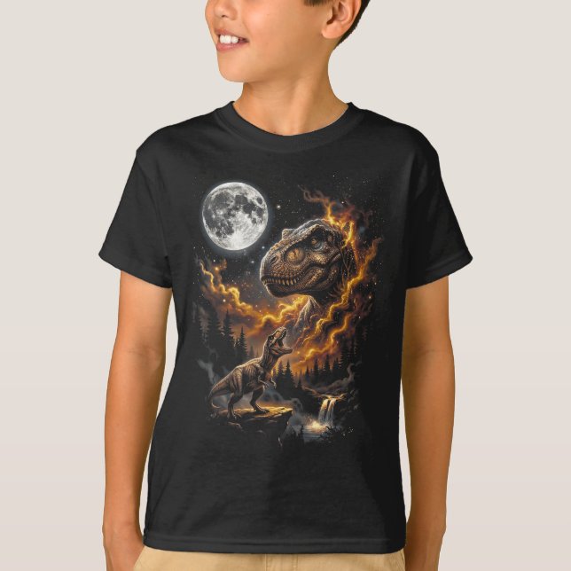 Camiseta T rex uivando para a lua retrô 90s engraçado (Frente)