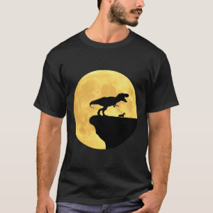Camiseta T Rex Walking A Dachshund In Front Of Yellow Moon