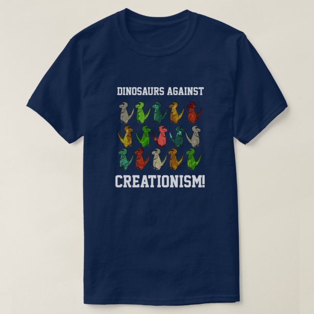 Camiseta T-Rexes Engraçados "Dinossauros Contra o Criacioni (Frente do Design)