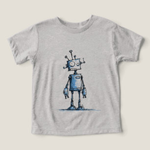 Camiseta-T-Robô Alto-Assalariado — Azul-Desenho-Mã