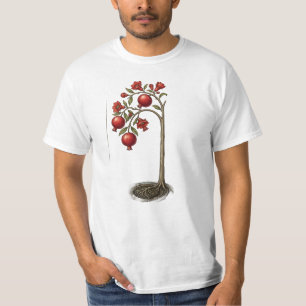 Camiseta T-S de Aquarela Botânica Árvore de Romã A