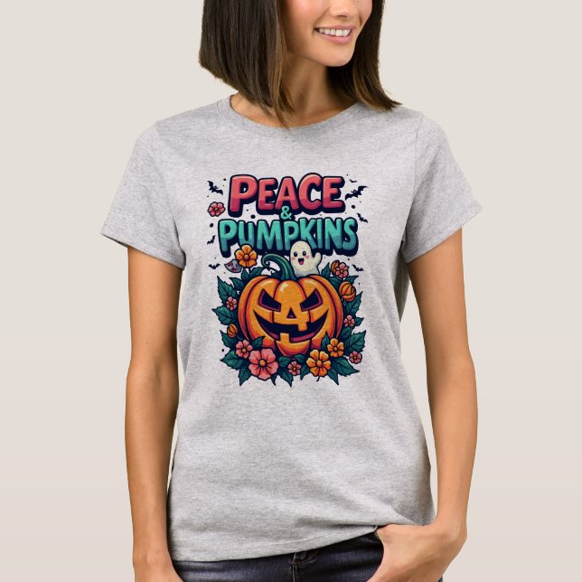Camiseta T-shir do Halloween da Paz e da Pumpkin (Frente)