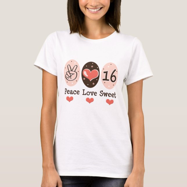 Camiseta T-shirt 16 do doce dezesseis do amor da paz (Frente)