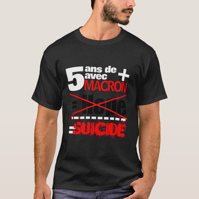 Camiseta T-shirt 5 ans + Macron = SUICIDE - T-shirt noir (Frente)