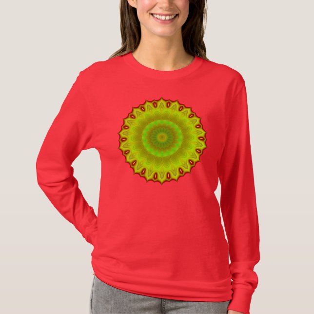 Camiseta T-shirt abstrato verde da flor (Frente)