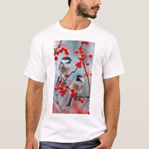 Camiseta T-Shirt Adorable Red Chickadees