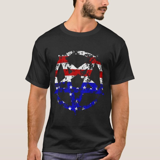 Camiseta T-shirt afligido do Pentagram da bandeira (Frente)