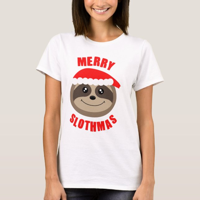 Camiseta T-shirt alegre do Natal da preguiça de Slothmas (Frente)