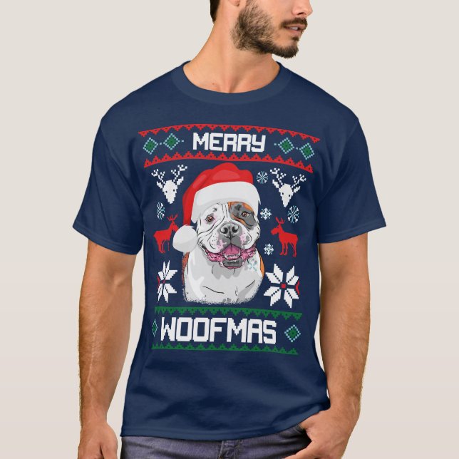 Camiseta T-shirt alegre do Natal de Woofmas do buldogue (Frente)