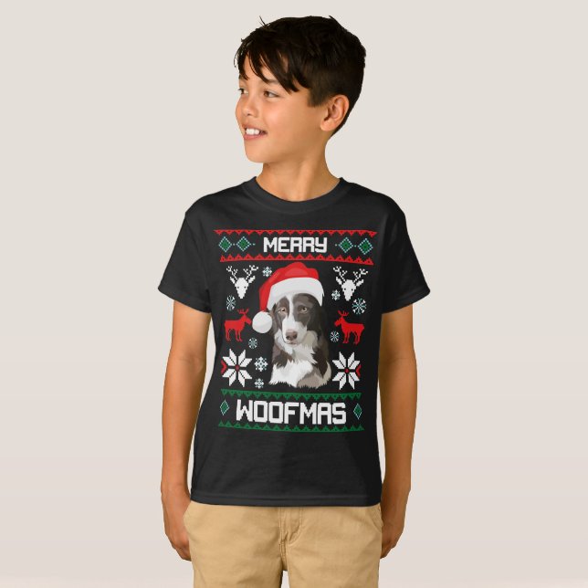 Camiseta T-shirt alegre do Natal de Woofmas do cão de (Frente Completa)