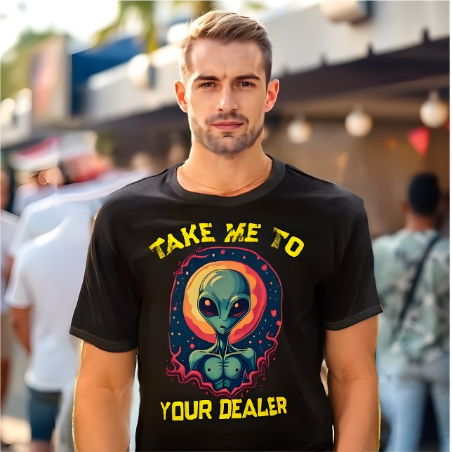 Camiseta T-Shirt Alienígena Engraçado "Leve-me ao seu vende (Funny Alien Meme T-Shirt "Take Me to Your Dealer")