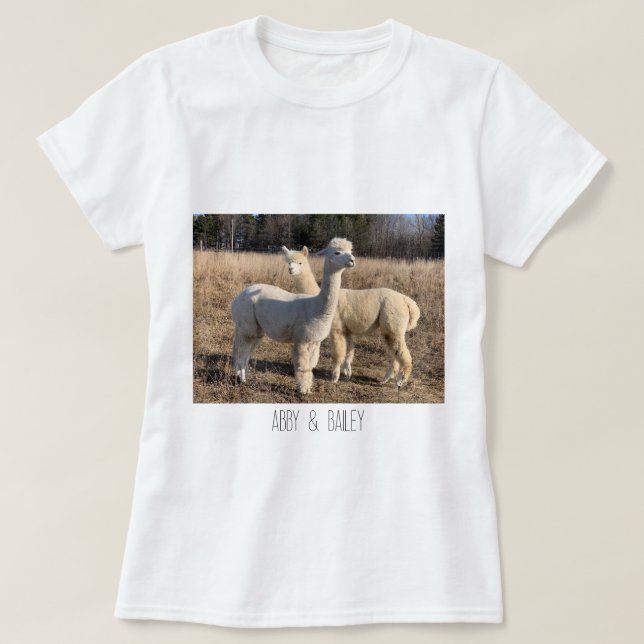 Camiseta T-Shirt - Alpacas Abby & Bailey (Frente do Design)