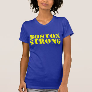 Camiseta T-shirt amarelo de BOSTON e azul FORTE do estênci