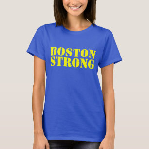 Camiseta T-shirt amarelo de BOSTON e azul FORTE do estênci