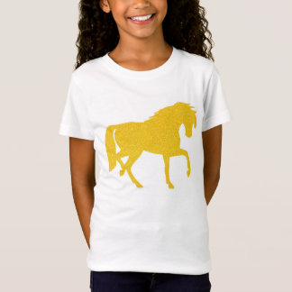 Camiseta T-shirt amarelo dourado das meninas do cavalo do