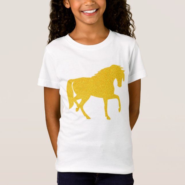 Camiseta T-shirt amarelo dourado das meninas do cavalo do (Frente)