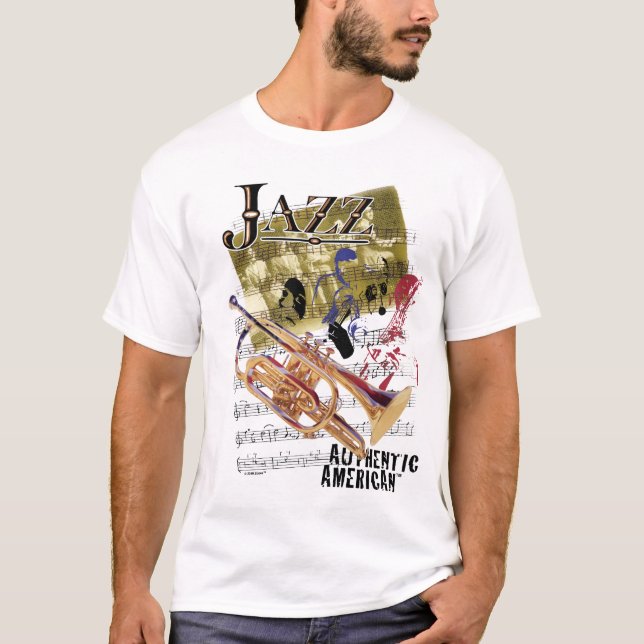 Camiseta T-shirt americano autêntico da arte do jazz (Frente)