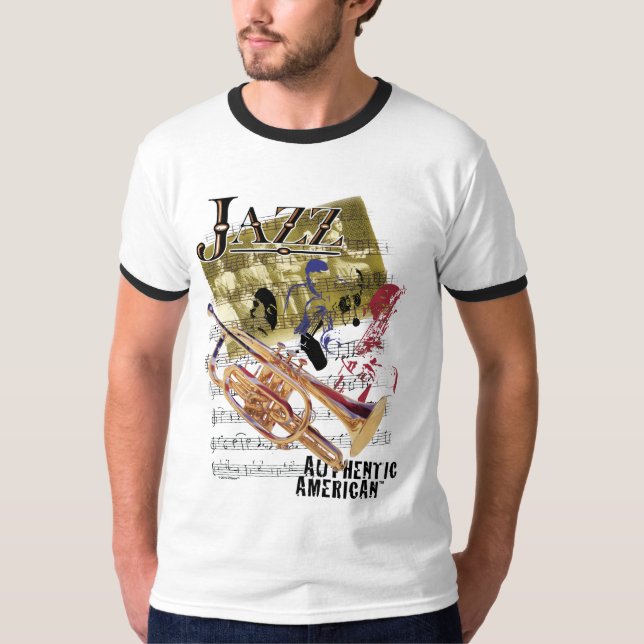 Camiseta T-shirt americano autêntico da arte do jazz (Frente)