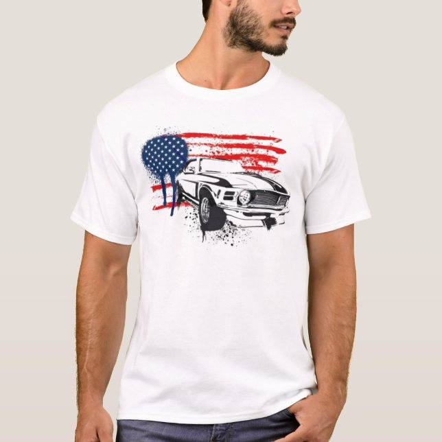 Camiseta T-shirt americano do carro de Camaro da bandeira (Frente)