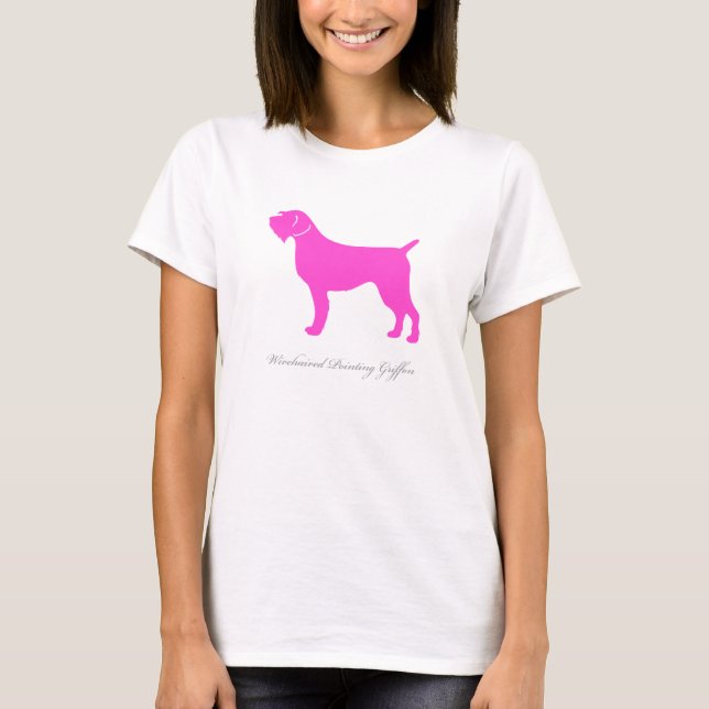 Camiseta T-shirt apontar Griffon Wirehaired (rosa) (Frente)