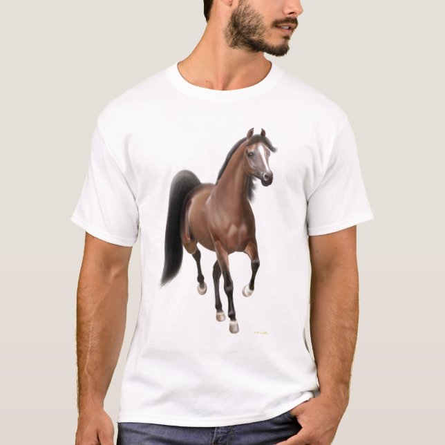 Camiseta T-shirt árabe do cavalo trotar (Frente)