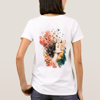 Camiseta T-shirt Artistique Femme et Oiseaux