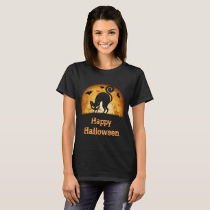 Camiseta T-shirt assombrado assustador feliz do gato preto
