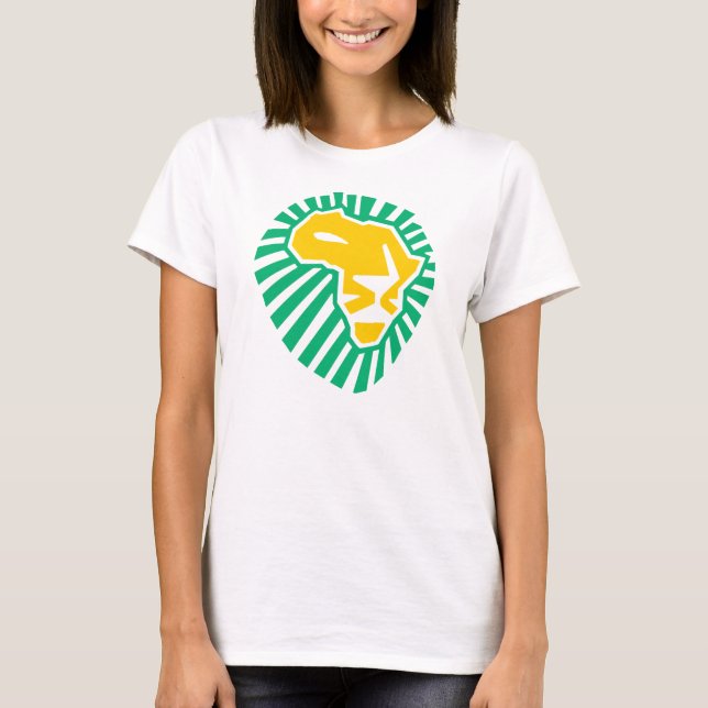 Camiseta T-shirt azul amarelo principal das mulheres de (Frente)