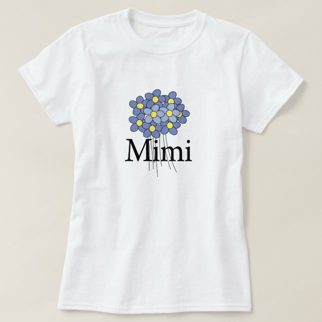 Camiseta T-shirt azul bonito da flor Mimi (Frente do Design)