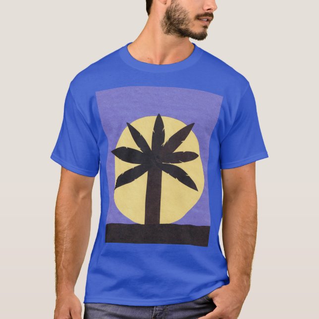 Camiseta T-shirt azul com palmeira e lua cheia (Frente)