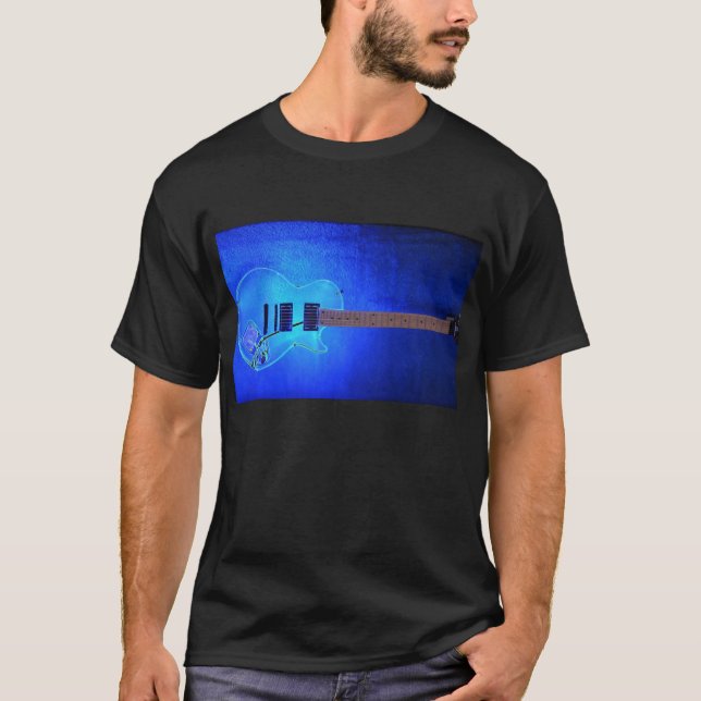 Camiseta T-shirt azul da guitarra (Frente)