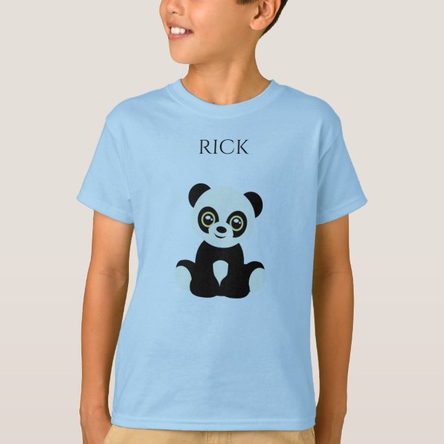 Camiseta T-shirt azul da PANDA, nome personalizado (Frente)