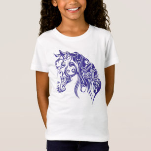 Camiseta T-shirt azul das meninas do design do cavalo