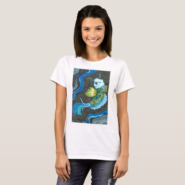 Camiseta T-shirt azul de Koi (Frente Completa)
