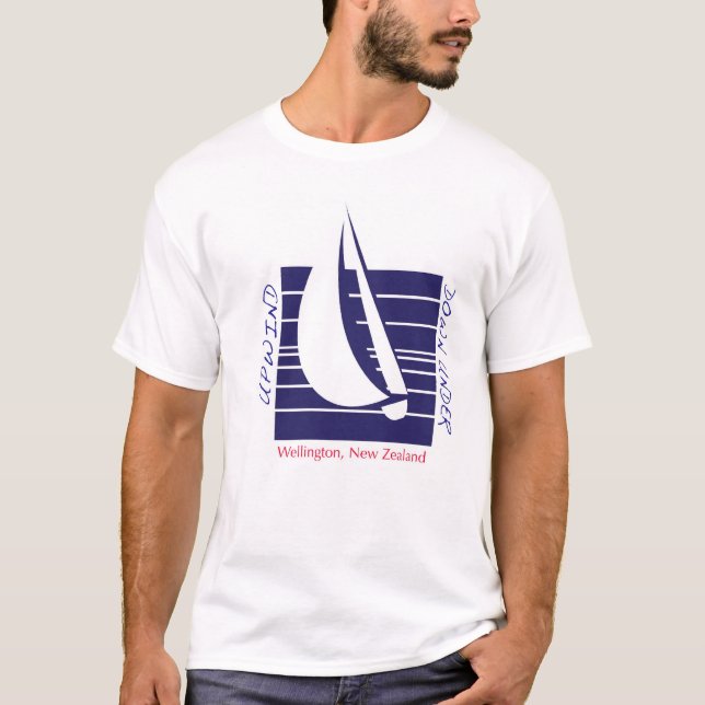 Camiseta T-shirt azul de Square_UpDown Wellington do barco (Frente)