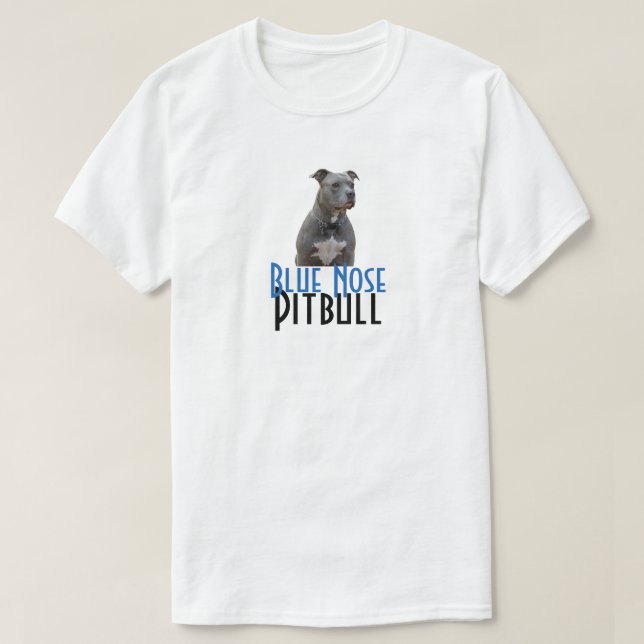 Camiseta T-shirt azul do branco de Pitbull do nariz (Frente do Design)
