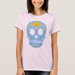 Camiseta T-shirt (azul) do crânio do açúcar