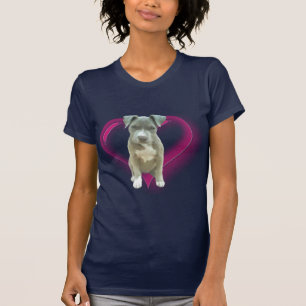 Camiseta T-shirt azul do filhote de cachorro do pitbull