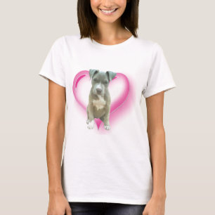 Camiseta T-shirt azul do filhote de cachorro do pitbull
