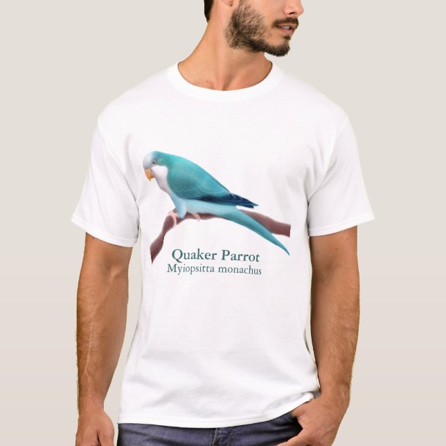 Camiseta T-shirt azul do papagaio do quacre (Frente)