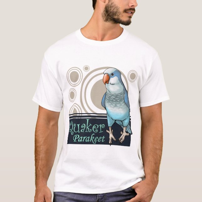 Camiseta T-shirt azul do Parakeet do quacre (Frente)