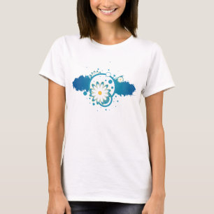 Camiseta T-shirt azul do respingo da pintura da flor