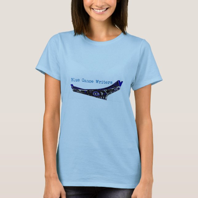 Camiseta T-shirt azul dos escritores da canoa (Frente)