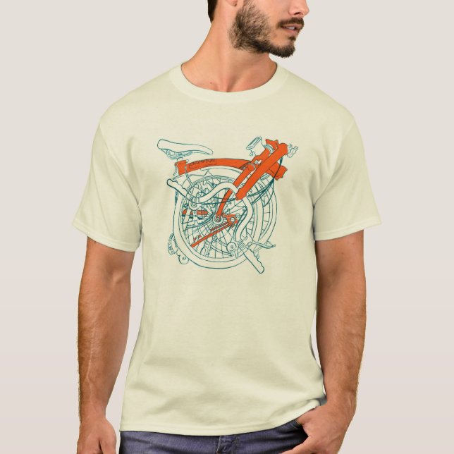 Camiseta T-shirt, azul e laranja da bicicleta de Brompton (Frente)