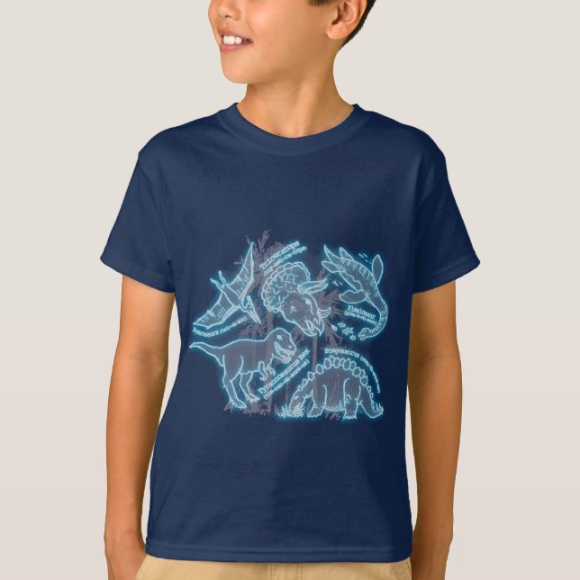 Camiseta T-shirt azul elétrico do dinossauro (Frente)