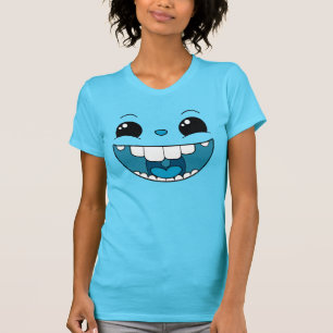 Camiseta T-shirt azul feliz dobro das senhoras da cara