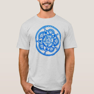 Camiseta T-shirt azul unisex da mandala por Megaflora